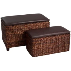 Interiors By Premier Cattail Leaf Ottoman Storage - Set Of 2
