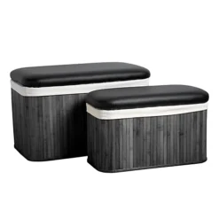 Interiors By Premier Ottoman Black Bamboo Storage Seats