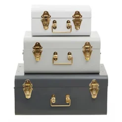 Interiors By Premier Parley Set Of Three Assorted Grey Storage Trunks