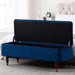 KATRINA MODERN VELVET OTTMAN STORAGE BENCH BEDROOM LIVINGROOM SEATING FOOTSTOOL (Blue) -Diy Shop katrina modern velvet ottman storage bench bedroom livingroom seating footstool blue 5055744822581 02c MP