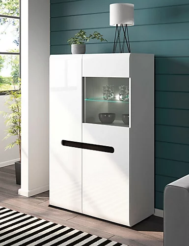 Large Display Cabinet Glass Door Unit Buffet With LED Light White Gloss Azteca 3 Large Display Cabinet Glass Door Unit Buffet With LED Light White Gloss Azteca