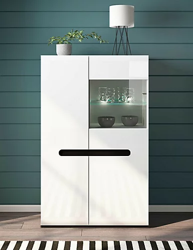 Large Display Cabinet Glass Door Unit Buffet With LED Light White Gloss Azteca 4 Large Display Cabinet Glass Door Unit Buffet With LED Light White Gloss Azteca - Image 2