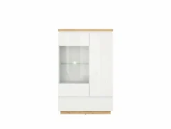 Large Glass Display Cabinet LED Light Buffet Unit White Gloss Oak Finish Erla -Diy Shop large glass display cabinet led light buffet unit white gloss oak finish erla5900211812018 04c MP