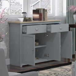 Large Grey & Oak 2 Drawer 3 Door Storage Sideboard -Diy Shop large grey oak 2 drawer 3 door storage sideboard5056413105363 02c MP