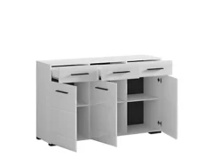 Large Sideboard Cabinet 1Door Drawers Black Accents White High Gloss Fever -Diy Shop large sideboard cabinet 1door drawers black accents white high gloss fever5901451020003 04c MP