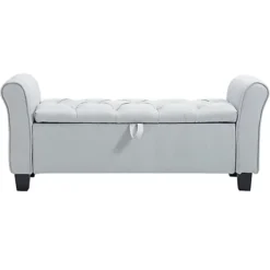 Livingandhome Beige Linen Storage Ottoman Bench Chaise With Splayed Armrest -Diy Shop livingandhome beige linen storage ottoman bench chaise with splayed armrest0735940279772 03c MP