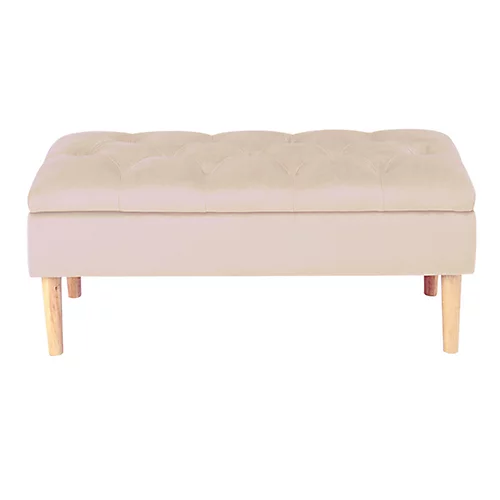 Livingandhome Beige Velvet Ottoman Bench Storage Footstool With Rubber Wooden Leg 1000x400x460mm 5 Livingandhome Beige Velvet Ottoman Bench Storage Footstool With Rubber Wooden Leg 1000x400x460mm - Image 3