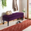 Livingandhome Dark Purple Velvet Ottoman Bench With Rubberwood Legs