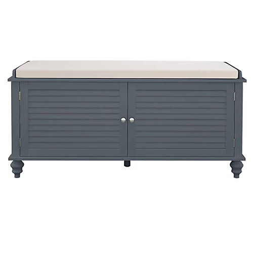 Livingandhome Grey Wooden Storage Bench Window Seat Footstool Shutter Door Ottoman With Linen Cushion 5 Livingandhome Grey Wooden Storage Bench Window Seat Footstool Shutter Door Ottoman With Linen Cushion - Image 3