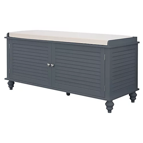 Livingandhome Grey Wooden Storage Bench Window Seat Footstool Shutter Door Ottoman With Linen Cushion 6 Livingandhome Grey Wooden Storage Bench Window Seat Footstool Shutter Door Ottoman With Linen Cushion - Image 4