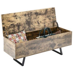 Livingandhome Industrial Wooden Ottoman Flip Top Storage Bench -Diy Shop livingandhome industrial wooden ottoman flip top storage bench0735940250023 03c MP