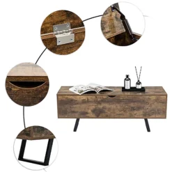 Livingandhome Industrial Wooden Ottoman Flip Top Storage Bench -Diy Shop livingandhome industrial wooden ottoman flip top storage bench0735940250023 04c MP