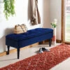 Livingandhome Royal Blue Velvet Ottoman Bench With Rubberwood Legs