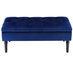 Livingandhome Royal Blue Velvet Ottoman Bench With Rubberwood Legs -Diy Shop livingandhome royal blue velvet ottoman bench with rubberwood legs0735940279703 03c MP