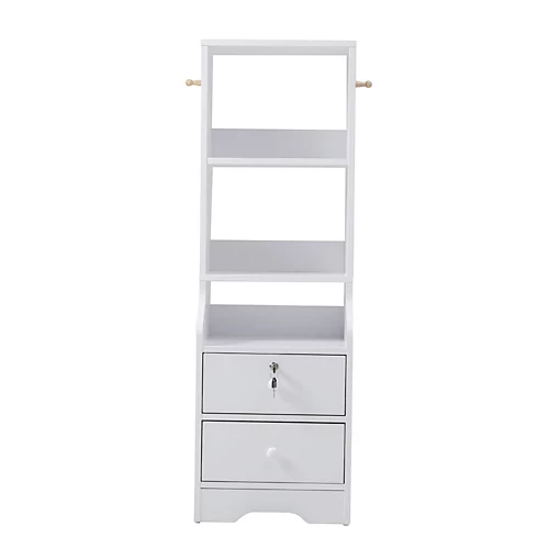 Livingandhome White 2 Lockable Drawer Bedside Table With 2 Tier Display Shelf W 370mm X D 300mm X H 1145mm 5 Livingandhome White 2 Lockable Drawer Bedside Table With 2 Tier Display Shelf W 370mm X D 300mm X H 1145mm - Image 3