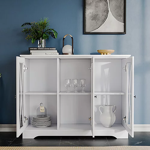 Livingandhome White 3 Door Wooden Storage Sideboard Cabinet Floor Cupboard 4 Livingandhome White 3 Door Wooden Storage Sideboard Cabinet Floor Cupboard - Image 2