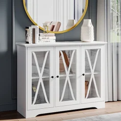 Livingandhome White 3 Door Wooden Storage Sideboard Cabinet Floor Cupboard 8 Livingandhome White 3 Door Wooden Storage Sideboard Cabinet Floor Cupboard -Diy Shop livingandhome white 3 door wooden storage sideboard cabinet floor cupboard0735940246699 03c MP
