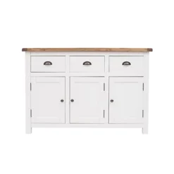 Lovere Off White 3 Drawer 3 Door Sideboard Brass Cup Handle