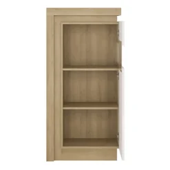 Lyon Narrow Display Cabinet (RHD) 123.6cm High In Riviera Oak/White High Gloss -Diy Shop lyon narrow display cabinet rhd 123 6cm high in riviera oak white high gloss5900355041107 03c MP