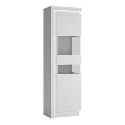 Lyon Tall Narrow Display Cabinet (RHD) (including LED Lighting) In White And High Gloss