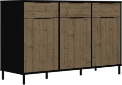 Madrid 3 Door 3 Drawer Sideboard In Black Edging With Acacia Effect Finish -Diy Shop madrid 3 door 3 drawer sideboard in black edging with acacia effect finish5056065618013 03c MP