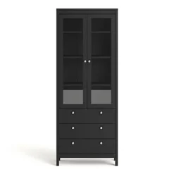 Madrid China Cabinet 2 Doors W/glass + 3 Drawers In Matt Black -Diy Shop madrid china cabinet 2 doors w glass 3 drawers in matt black5713035068956 03c MP