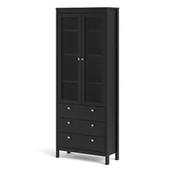 Madrid China Cabinet 2 Doors W/glass + 3 Drawers In Matt Black -Diy Shop madrid china cabinet 2 doors w glass 3 drawers in matt black5713035068956 04c MP