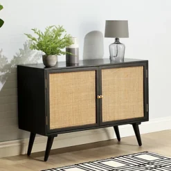 Manhattan Sideboard 2 Door Mango Wood & Cane Webbing In Black H70cm X W100cm X D40cm -Diy Shop manhattan sideboard 2 door mango wood cane webbing in black h70cm x w100cm x d40cm5013607852342 04c MP