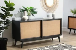 Manhattan Sideboard With Sliding Doors Mango Wood In Black (H75cm X W150cm X D45cm) -Diy Shop manhattan sideboard with sliding doors mango wood in black h75cm x w150cm x d45cm 5013607852465 02c MP