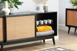 Manhattan Sideboard With Sliding Doors Mango Wood In Black (H75cm X W150cm X D45cm) -Diy Shop manhattan sideboard with sliding doors mango wood in black h75cm x w150cm x d45cm 5013607852465 03c MP