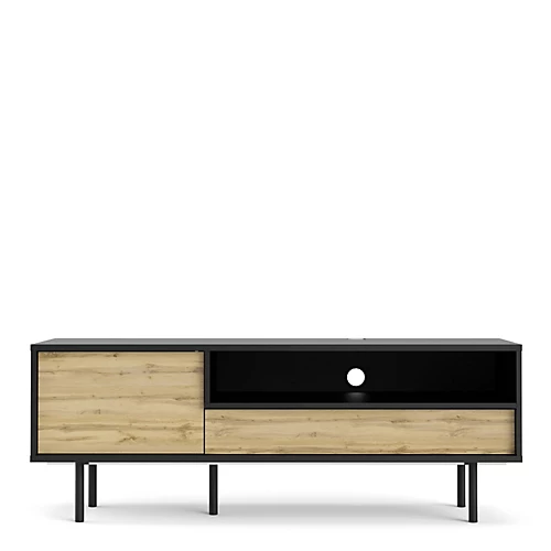 Match TV-Unit 1 Door + 1 Drawer In Black/Oak 4 Match TV-Unit 1 Door + 1 Drawer In Black/Oak - Image 2