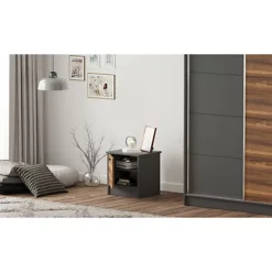 MILANO 1 Door Bedside Table, Anthracite, Walnut -Diy Shop milano 1 door bedside table anthracite walnut0606707898232 03c MP