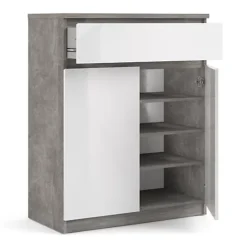 Naia Sideboard 1 Drawer 2 Doors In Concrete And White High Gloss -Diy Shop naia sideboard 1 drawer 2 doors in concrete and white high gloss5713035053945 04c MP