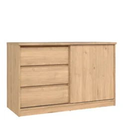 Naia Storage Unit With 1 Sliding Door And 3 Drawers In Jackson Hickory Oak