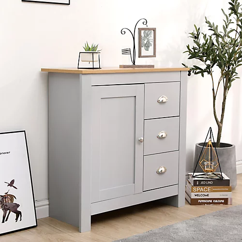 Name FurnitureHMD Storage Sideboard Cupboard Buffet Table With 1 Door 3 Drawers Grey And Oak 4 Name FurnitureHMD Storage Sideboard Cupboard Buffet Table With 1 Door 3 Drawers Grey And Oak - Image 2