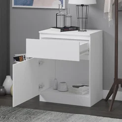 Narvik 1 Door 1 Drawer Storage Unit Bedside Matt White -Diy Shop narvik 1 door 1 drawer storage unit bedside matt white5056413102874 03c MP