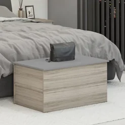 Nevada Storage Blanket Box Ottoman Grey Gloss And Light Oak Effect Veneer -Diy Shop nevada storage blanket box ottoman grey gloss and light oak effect veneer5056065619270 04c MP