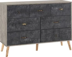 Nordic Merchant Chest In Grey And Charcoal Concrete Finish 7 Drawer