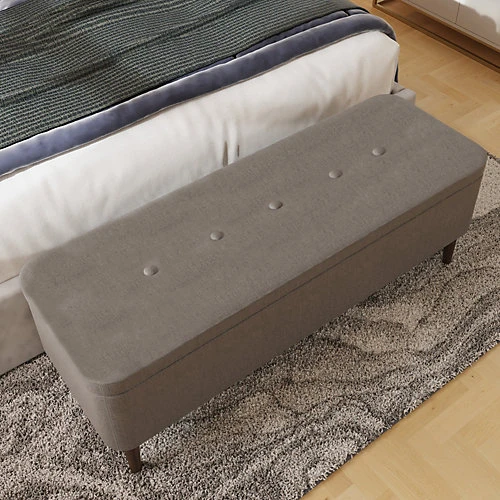 Ottoman Storage Seat On Legs In Grey Linen 5 Ottoman Storage Seat On Legs In Grey Linen - Image 3
