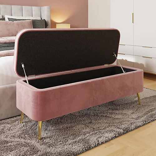 Ottoman Storage Seat On Legs In Pink Velvet 4 Ottoman Storage Seat On Legs In Pink Velvet - Image 2