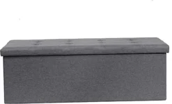 Requena Ottoman 110 X 38 X 38cm Linen Fabric Folding Storage Footstool Storage Box Dark Grey -Diy Shop requena ottoman 110 x 38 x 38cm linen fabric folding storage footstool storage box dark grey9505775385471 03c MP