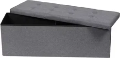 Requena Ottoman 110 X 38 X 38cm Linen Fabric Folding Storage Footstool Storage Box Dark Grey -Diy Shop requena ottoman 110 x 38 x 38cm linen fabric folding storage footstool storage box dark grey9505775385471 04c MP