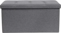Requena Ottoman 76 X 38 X 38cm Linen Fabric Folding Storage Footstool Storage Box Dark Grey -Diy Shop requena ottoman 76 x 38 x 38cm linen fabric folding storage footstool storage box dark grey9502773722840 03c MP