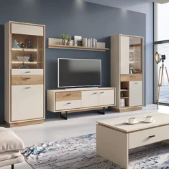 Rivero 2 Door 1 Drawer Display Cabinet In Grey And Oak -Diy Shop rivero 2 door 1 drawer display cabinet in grey and oak5900355153763 03c MP