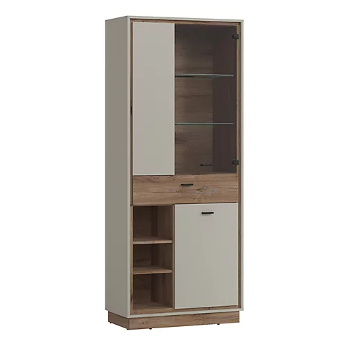 Rivero 3 Door 1 Drawer Open Shelves Wide Display Cabinet In Grey And Oak 3 Rivero 3 Door 1 Drawer Open Shelves Wide Display Cabinet In Grey And Oak