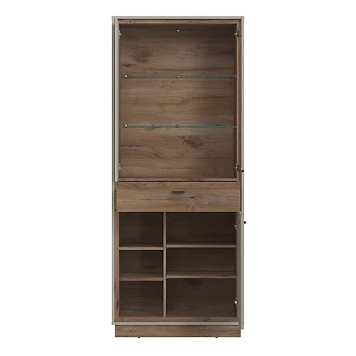 Rivero 3 Door 1 Drawer Open Shelves Wide Display Cabinet In Grey And Oak 4 Rivero 3 Door 1 Drawer Open Shelves Wide Display Cabinet In Grey And Oak - Image 2