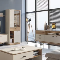 Rivero 3 Door 1 Drawer Open Shelves Wide Display Cabinet In Grey And Oak 7 Rivero 3 Door 1 Drawer Open Shelves Wide Display Cabinet In Grey And Oak -Diy Shop rivero 3 door 1 drawer open shelves wide display cabinet in grey and oak5900355153749 03c MP