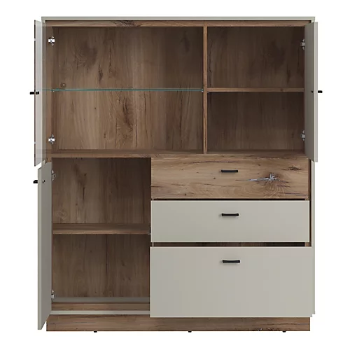 Rivero 3 Door 3 Drawer Low Display Cabinet In Grey And Oak 4 Rivero 3 Door 3 Drawer Low Display Cabinet In Grey And Oak - Image 2