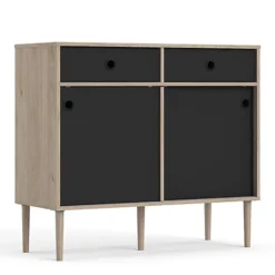 Rome Sideboard 2 Sliding Doors + 2 Drawers In Jackson Hickory Oak With Matt Black