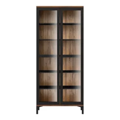 Roomers Display Cabinet Glazed 2 Doors In Black And Walnut -Diy Shop roomers display cabinet glazed 2 doors in black and walnut5060653083664 02c MP